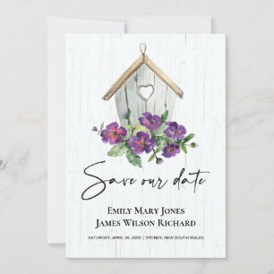 WITTE HOUDEN RUSTIC PAARS FLORAAL BIRDHOUSE SAVE THE DATE