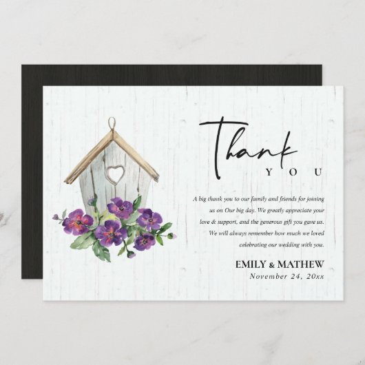 WITTE HOUDEN RUSTISCHE VLOERBARE BIRDHOUSE WEDING BEDANKKAART (Voorkant / Achterkant)