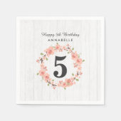 Witte hout & perzik bloemenkrans Gelukkige Verjaar Servet (Voorkant)