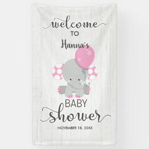 Witte Hout & Roze Olifant Baby Shower Welkom Spandoek