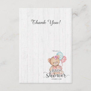 Witte houten ballon Beer meisje Baby shower dank u Bedankkaart