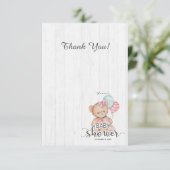 Witte houten ballon Beer meisje Baby shower dank u Bedankkaart (Staand voorkant)