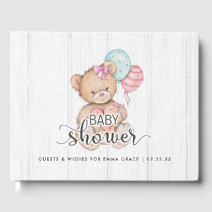 Witte houten ballonnen & Beer Wensen voor Baby sho Gastenboek