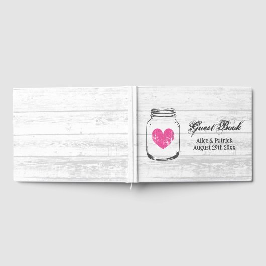 Witte houten metselaarpot tekening rustieke bruilo gastenboek (Volledig)
