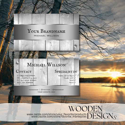 Witte houten planken Houten Graan Zilveren Decor R Visitekaartje