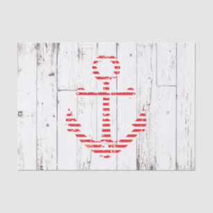 Witte houtpartij (Nautical Anchor Red Stripes) Tissuepapier