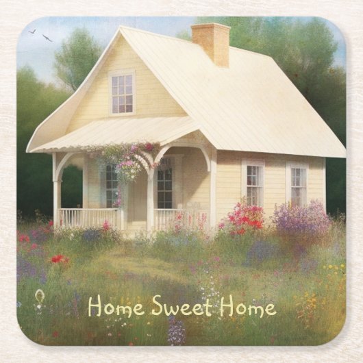 Witte Huis Housewarming Vierkante Kartonnen Onderzetter (Voorkant)