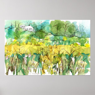 Witte Huis Landelijke Sleutelbloemen Wilde Bloemen Poster