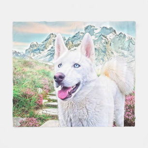 Witte husky dog fleece deken