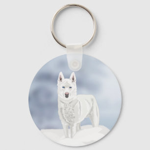 Witte Husky tegen Sneeuwlandschap Sleutelhanger