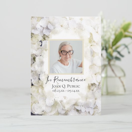 Witte Hydrangea Bloemen Begrafenisdienst Programma (Staand voorkant)