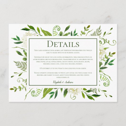 Witte Hydrangea Bloemen bruiloft Details Informatiekaartje (Voorkant)