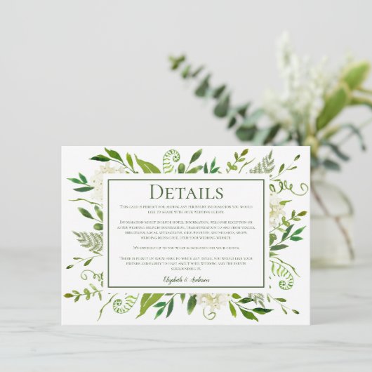 Witte Hydrangea Bloemen bruiloft Details Informatiekaartje (Staand voorkant)