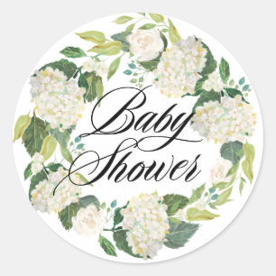 Witte Hydrangea Bloemen Krans Baby shower Ronde Sticker