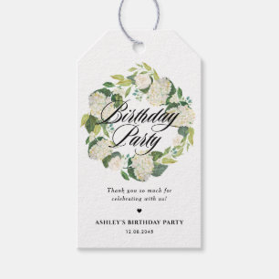 Witte Hydrangea Bloemen Krans Verjaardagsfeest Cadeaulabel