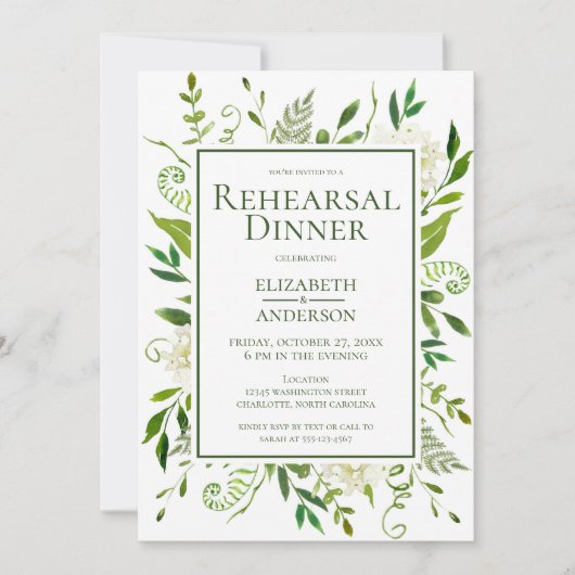 Witte Hydrangea Bloemen Waterverf repetitie diner Kaart (Voorkant)