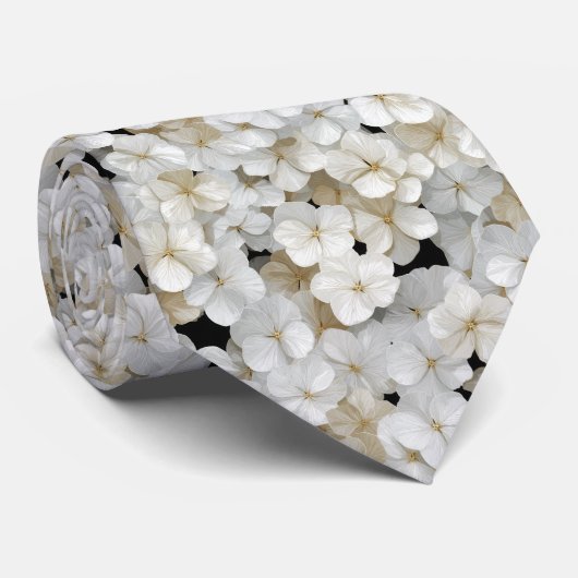 Witte Hydrangea Bloemmotief Stropdas (Opgerold)