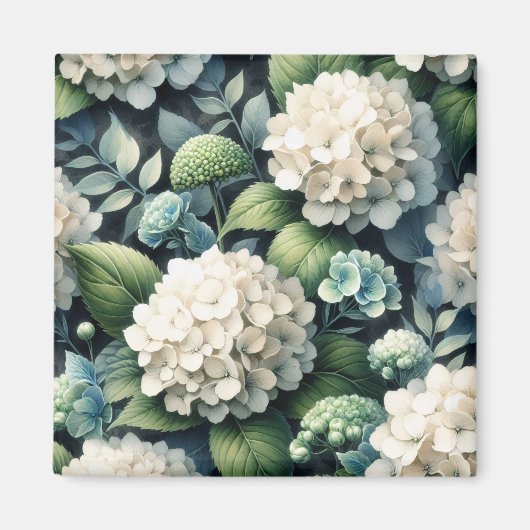 Witte Hydrangea Botanische Schilderij Magneet (Voorkant)