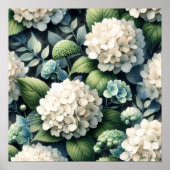 Witte Hydrangea Botanische Schilderij Poster (Voorkant)