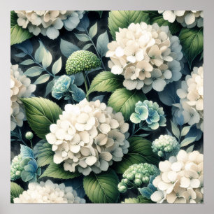 Witte Hydrangea Botanische Schilderij Poster