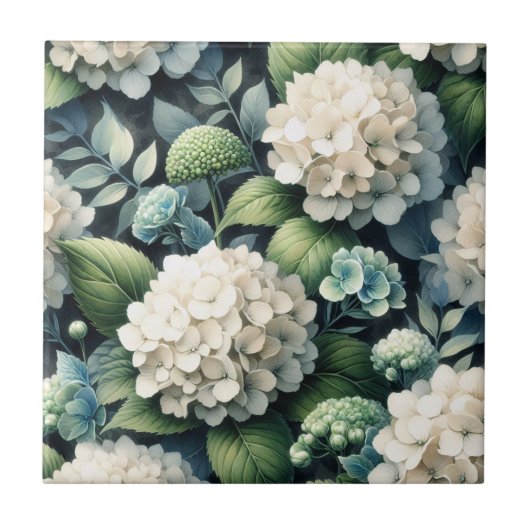 Witte Hydrangea Botanische Schilderij Tegeltje (Voorkant)