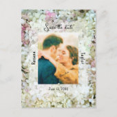 Witte Hydrangea bruiloft foto opslaan datum Briefkaart (Voorkant)