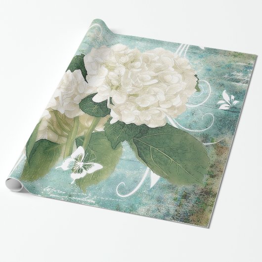 Witte hydrangea cadeaupapier (Uitgerold)