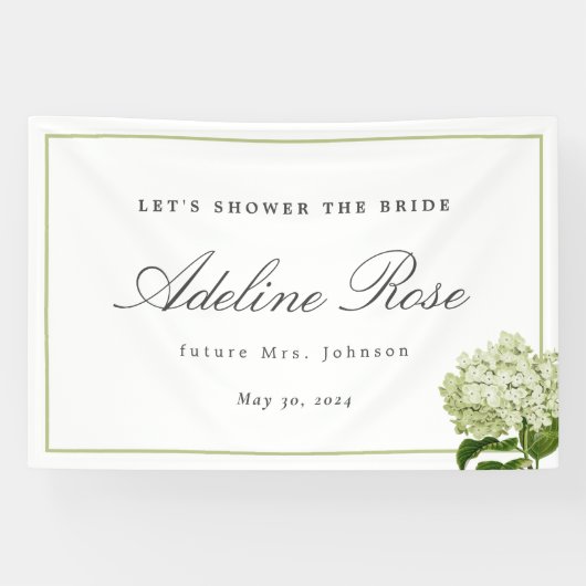 Witte Hydrangea Douche de bruid Naam en datum Spandoek (Horizontaal)