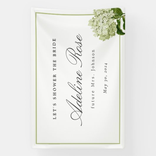 Witte Hydrangea Douche de bruid Naam en datum Spandoek (Verticaal)