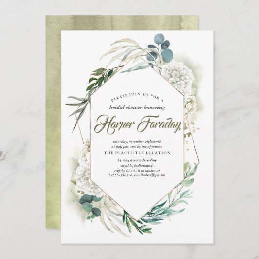 Witte Hydrangea en groen Modern Vrijgezellenfeest Kaart (Voorkant / Achterkant)