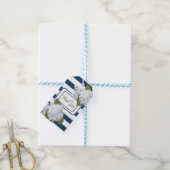 Witte Hydrangea Floral Modern Elegant Navy Striped Cadeaulabel (Met Touw)