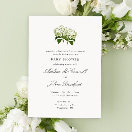 Witte Hydrangea Grandmillennial Dubbel Baby shower Kaart