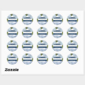 Witte Hydrangea Navy Blue Gestreept Baby shower Ronde Sticker (Vel)