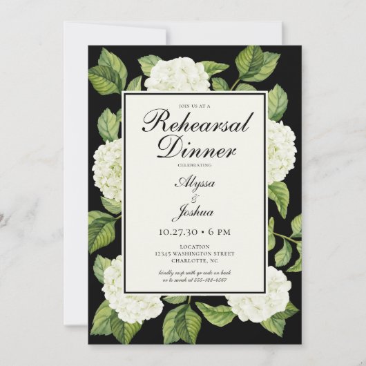 Witte Hydrangea QR-code Oefen Diner Uitnodiging (Voorkant)