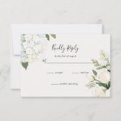 Witte Hydrangea Roos Elegante bruiloft RSVP Kaartje (Voorkant)