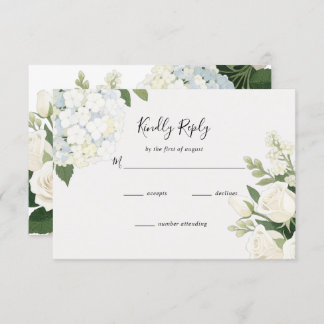 Witte Hydrangea Roos Elegante bruiloft RSVP Kaartje