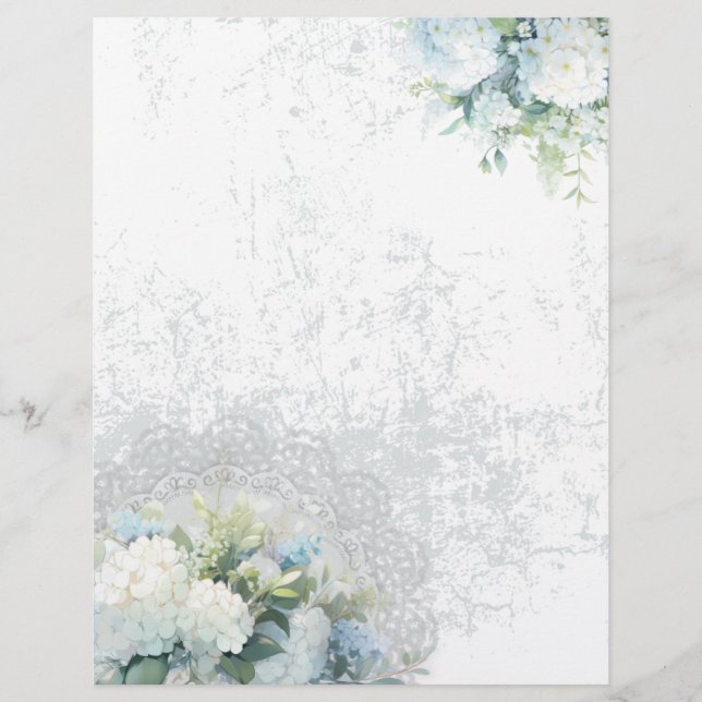 Witte Hydrangea Shabby Chic Scrapbook Papier (Voorkant)