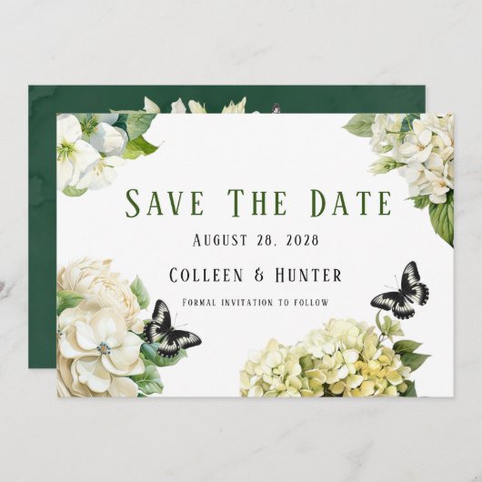 Witte Hydrangea vlinder bewaar de datumkaarten Kaart (Voorkant / Achterkant)