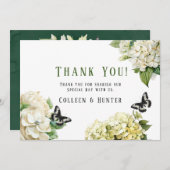 Witte Hydrangea vlinder bruiloft dank u kaarten (Voorkant / Achterkant)