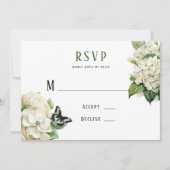 Witte Hydrangea Vlinder Bruiloft RSVP Kaarten (Voorkant)