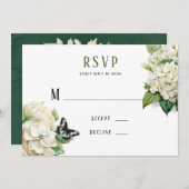 Witte Hydrangea Vlinder Bruiloft RSVP Kaarten (Voorkant / Achterkant)