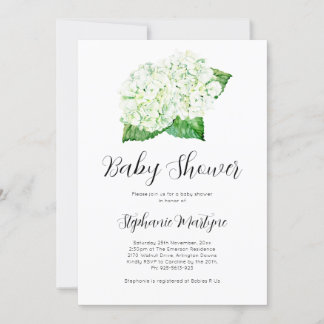 Witte Hydrangea Waterverf Botanisch Baby shower Kaart
