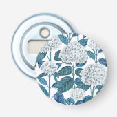 Witte hydrangea waterverf button flesopener (Voorkant)