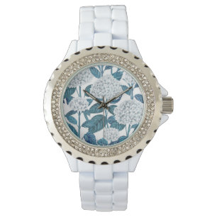 Witte hydrangea waterverf horloge