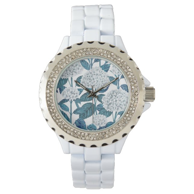 Witte hydrangea waterverf horloge (Voorkant)