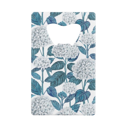 Witte hydrangea waterverf kredietkaart flessenopener (Achterkant)
