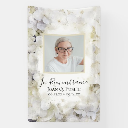 Witte Hydrangea Waterverf Viering van het leven Spandoek (Verticaal)