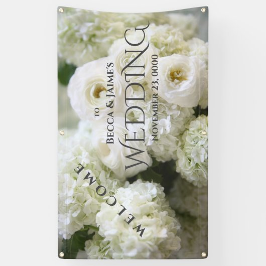 Witte hydrangeas en ranunculus spandoek (Verticaal)