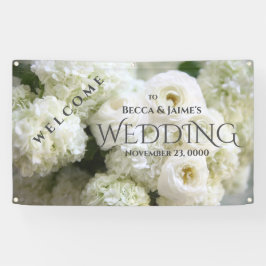 Witte hydrangeas en ranunculus spandoek