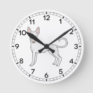 Witte Ibizan Hound met gladde vacht, Cute Cartoon Ronde Klok